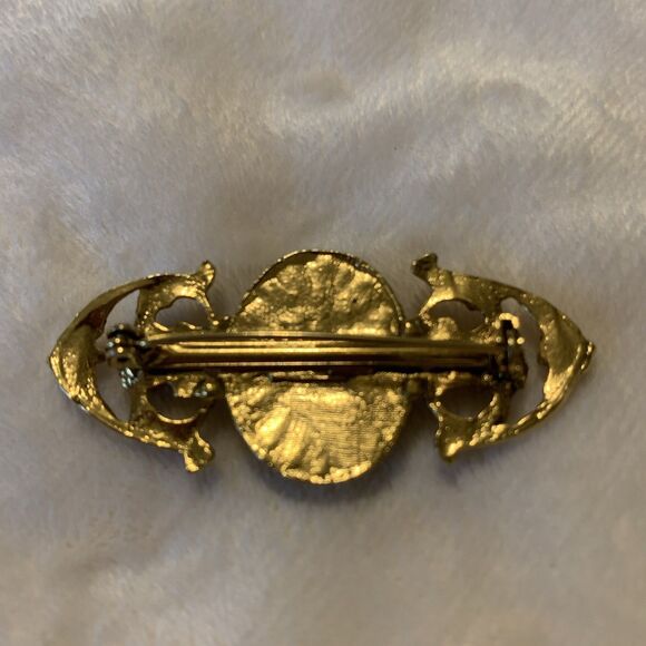 Vintage Victorian Revival Gold Tone Faux Jet Black Glass Bar Brooch Pin Ornate - Picture 4 of 7